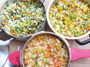 手作り食の野菜ストック。野菜を変えて3種類、まとめて作って冷凍しておくそうです