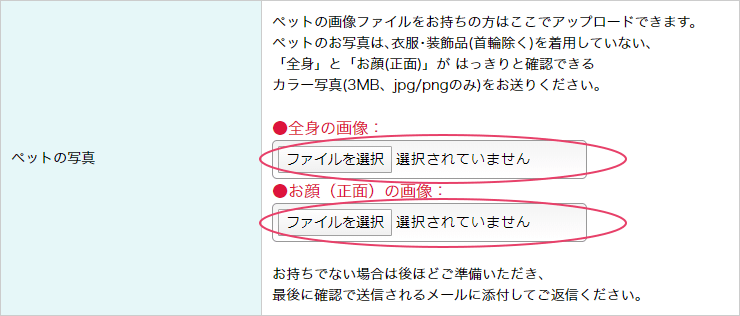 PCの写真アップロード画面