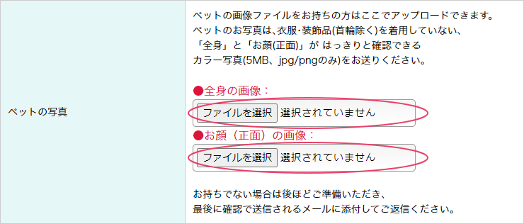 PCの写真アップロード画面