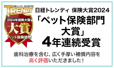 日経トレンディ保険大賞2024 ペット保険部門大賞 4年連続受賞